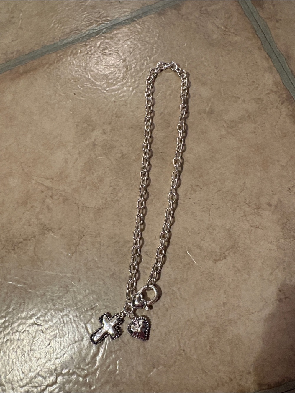 Silver Cross and Heart Charm Necklace - Women's Jewelry